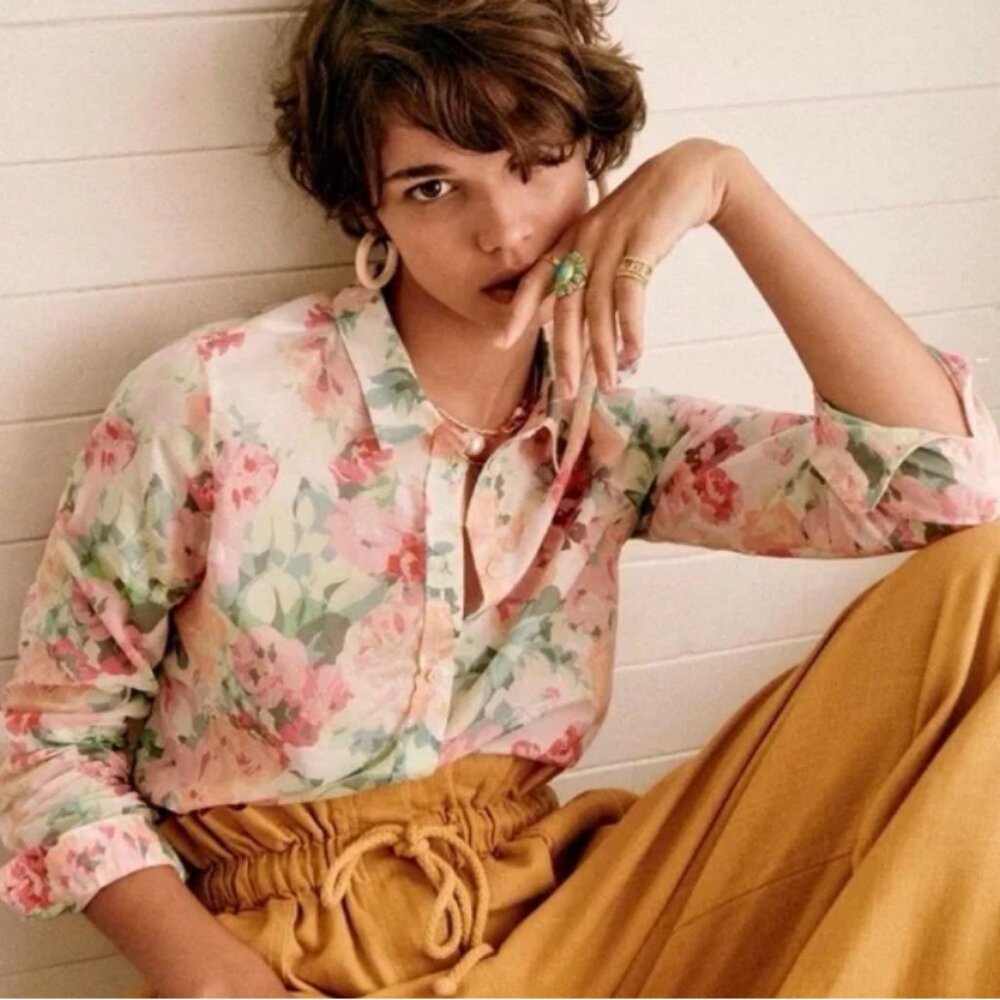 Sezane Pierro 100% Cotton Button-Up Shirt in Pastel Bouquet- Size FR40/US8